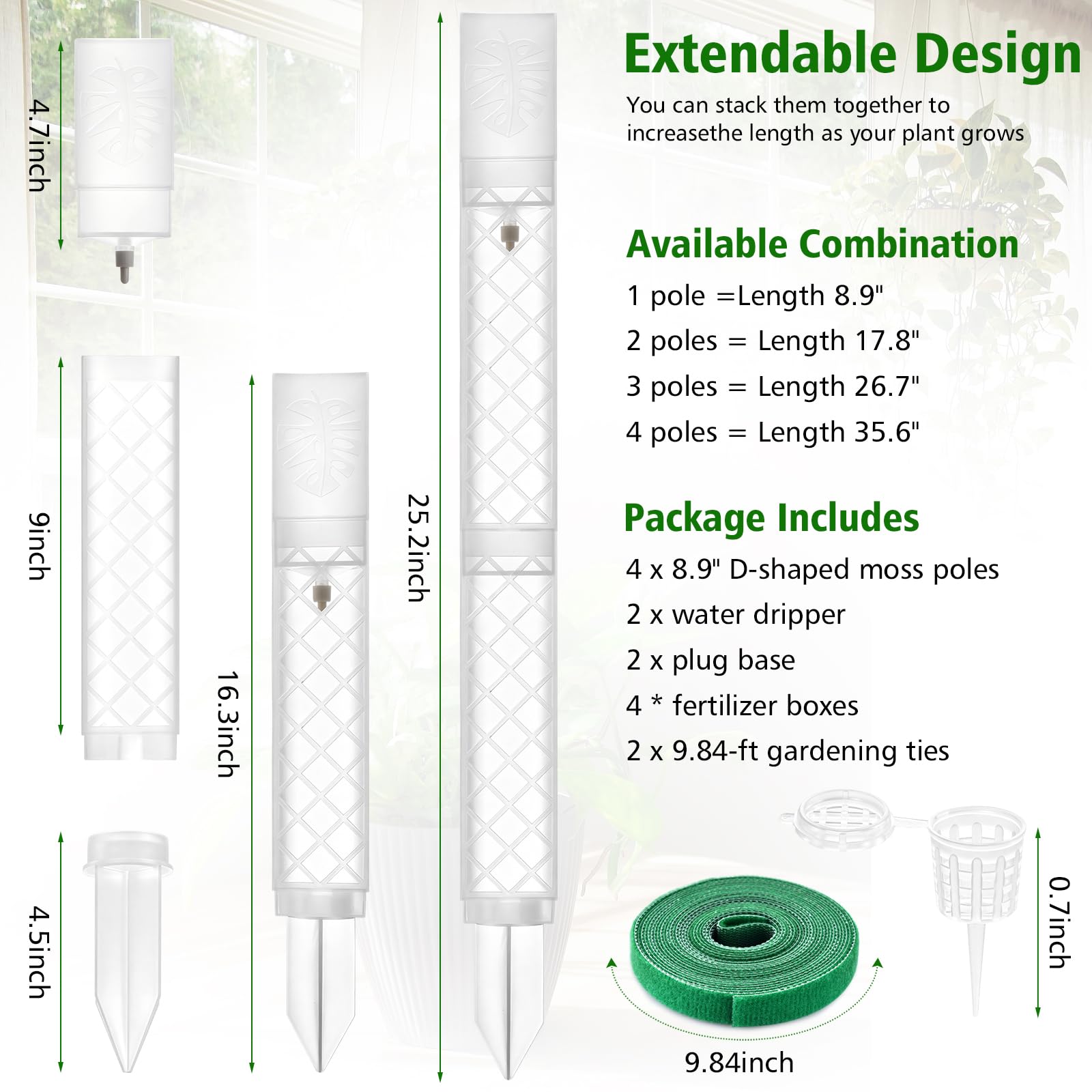 Components of Zalovvi Moss Pole kit laid out flat