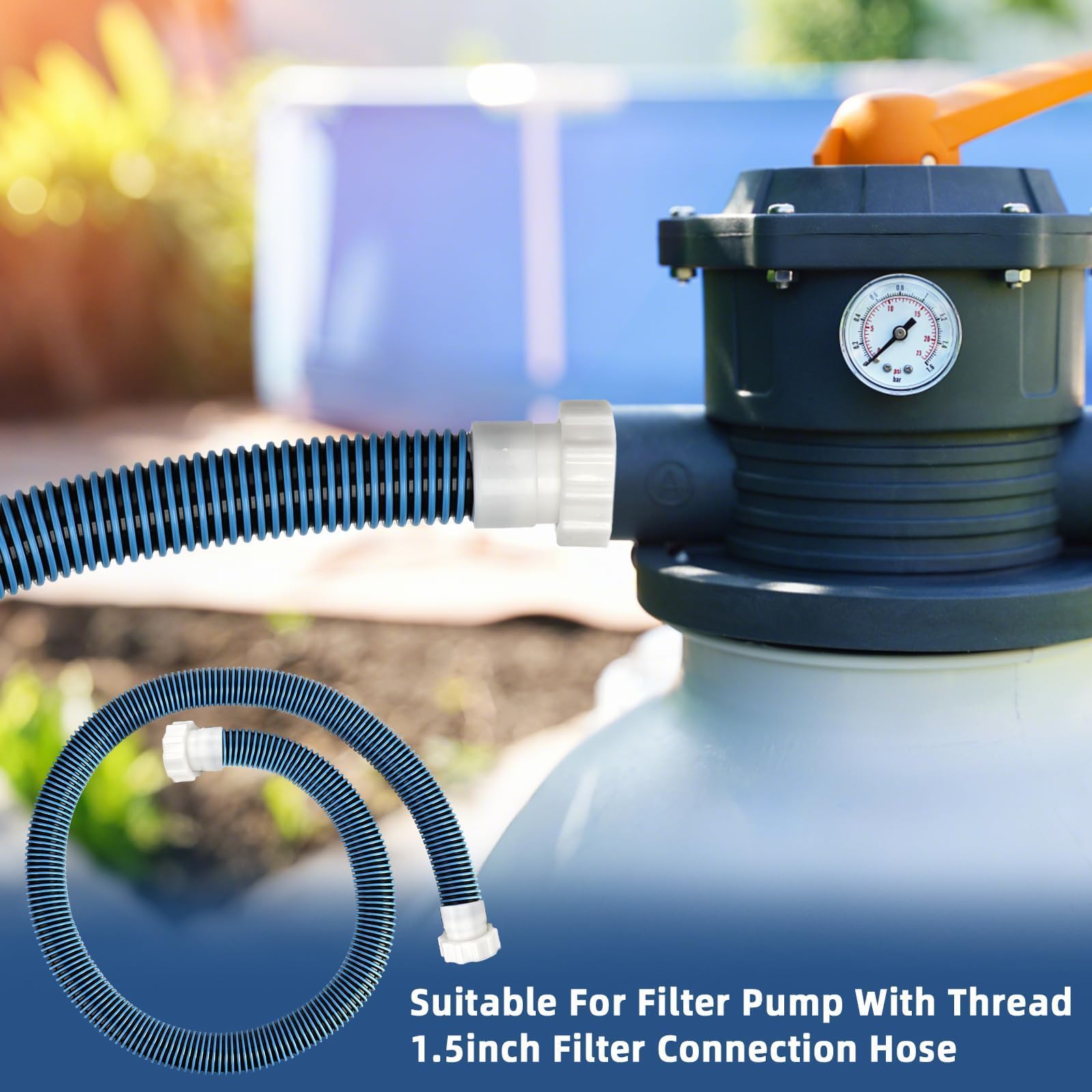 Conderyang pool hose displayed in outdoor setting