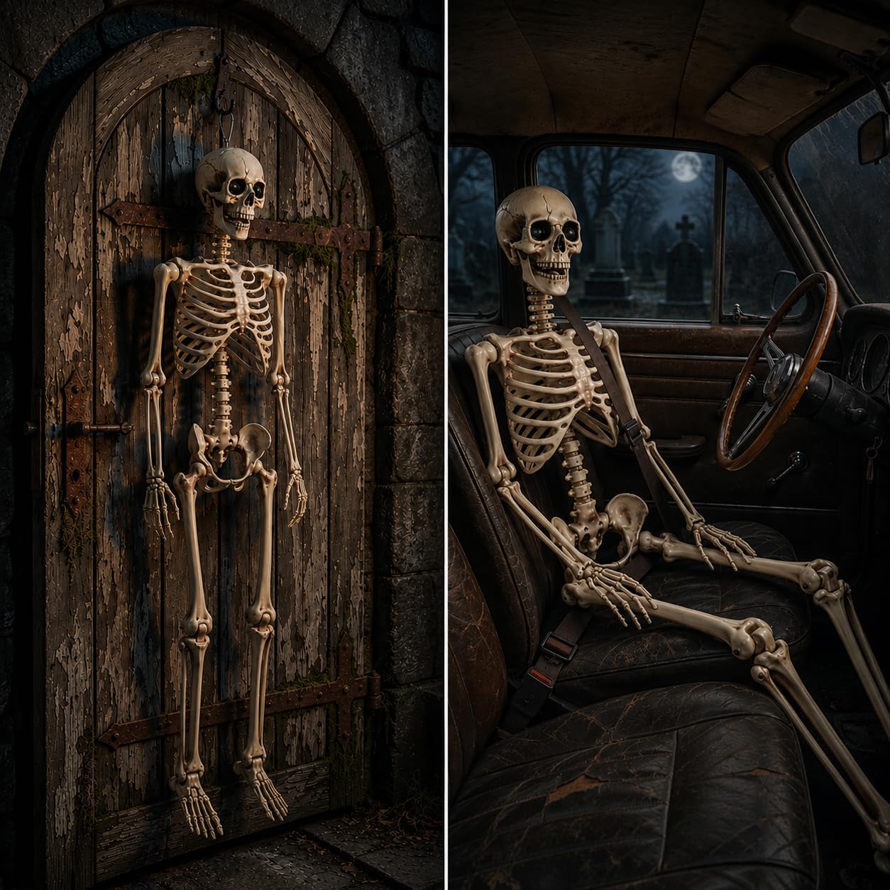 CONNICS skeleton displayed in an indoor Halloween scene