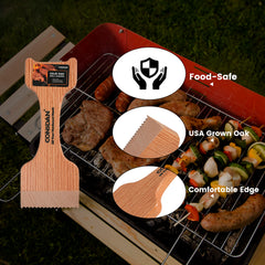 CONSDAN Wood Grill Scraper in use on a grill grate