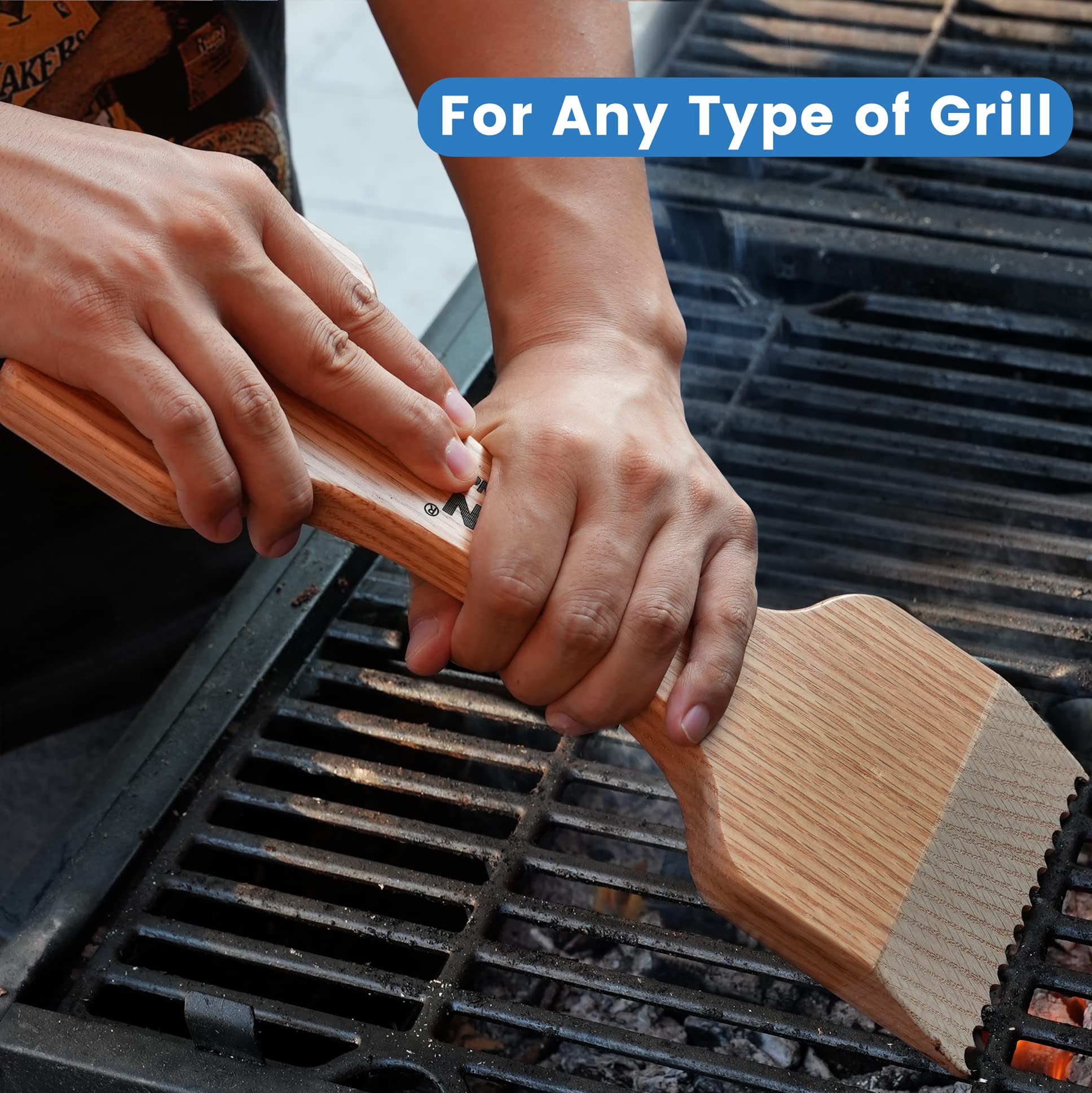 CONSDAN Wood Grill Scraper side view showcasing the scraper edge