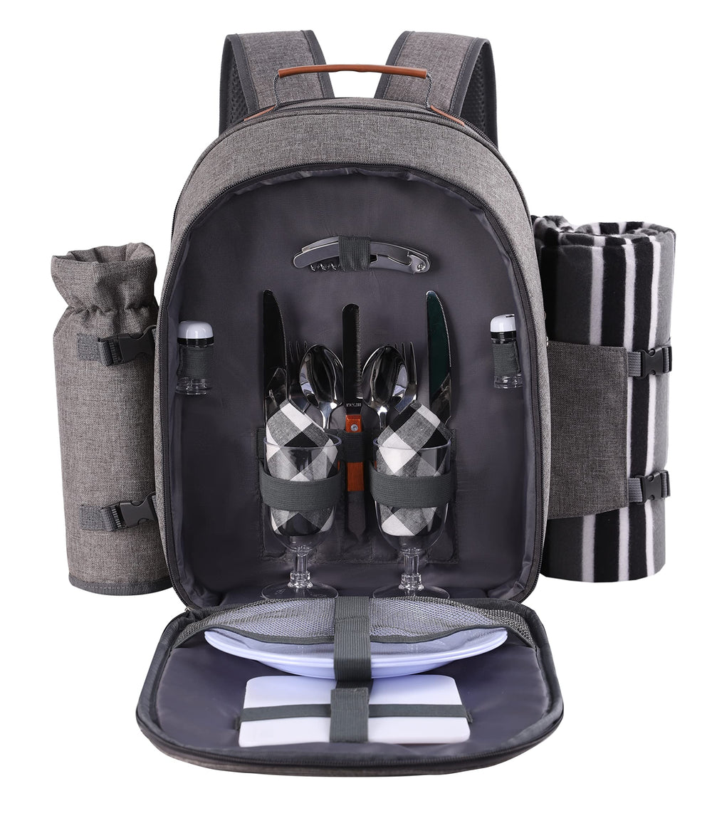 Contents of Apollo Walker Picnic Backpack including utensils and plates
