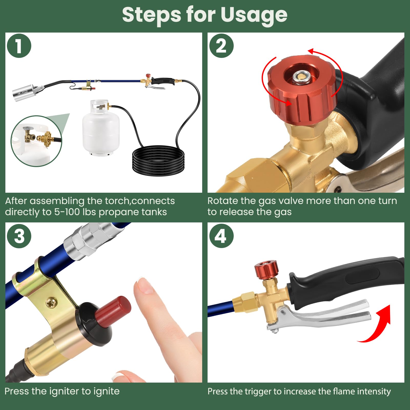 Contents of ARTFLAMM Weed Burner Kit including hose and torch