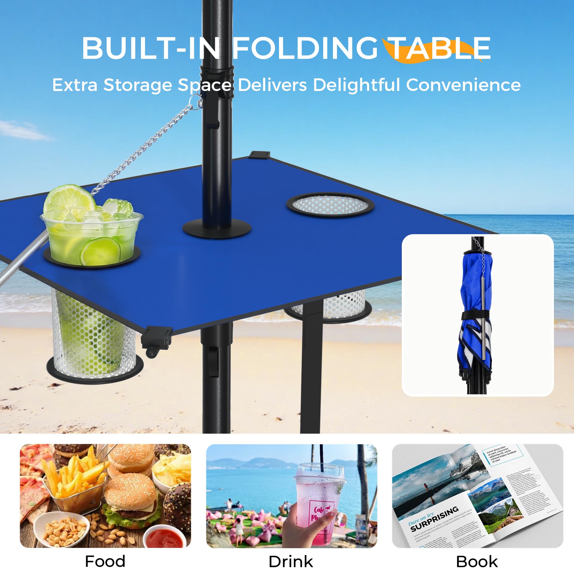 Convenient hanging hook on HOMEDEMO beach umbrella