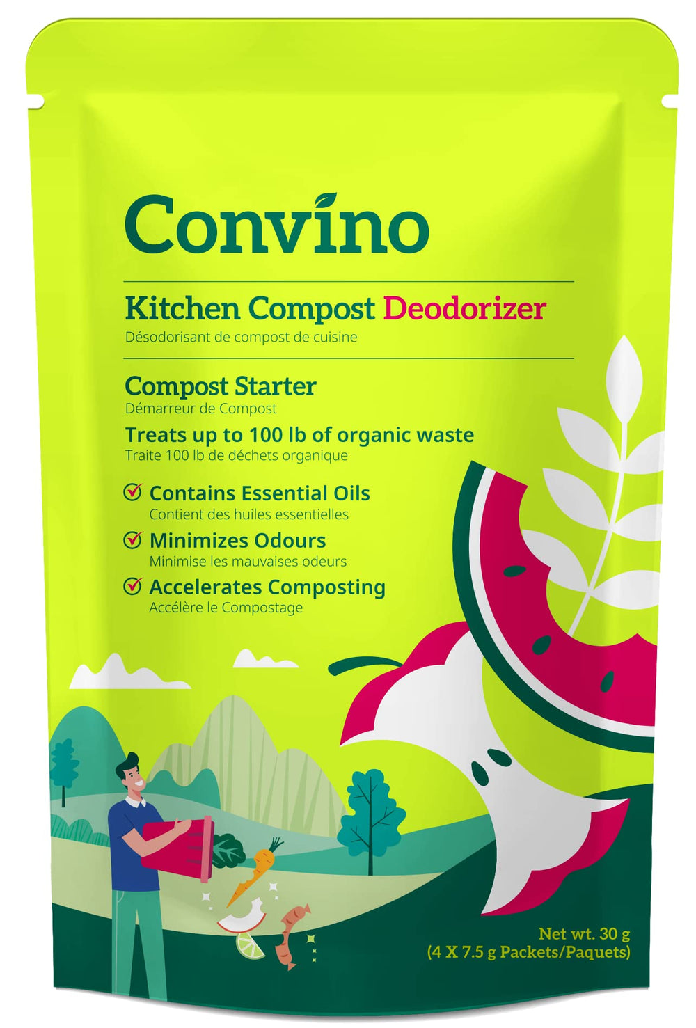 Convino Compost Starter front view with packaging