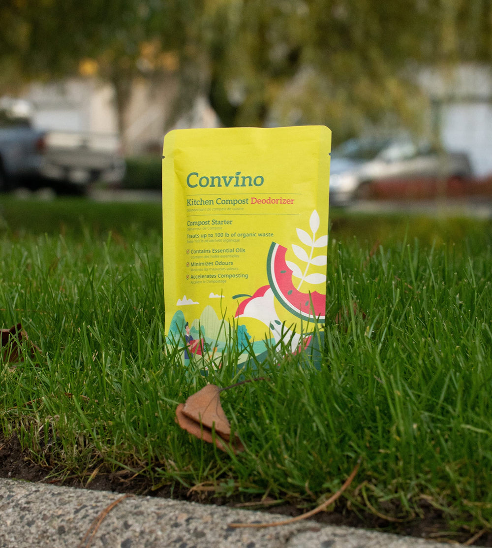 Convino Compost Starter in a kitchen compost bin