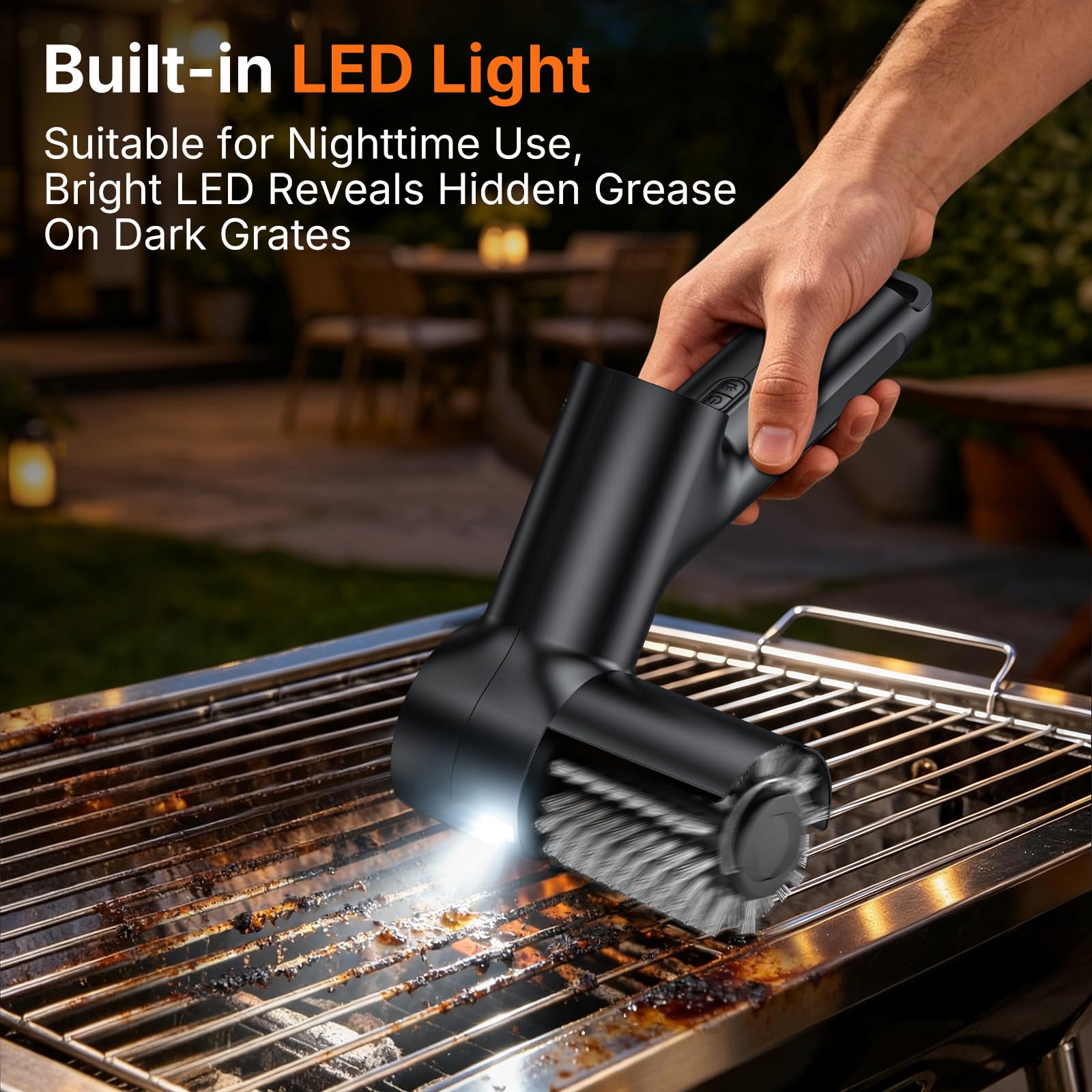 Cook Time Electric Grill Brush in use on a barbecue grill