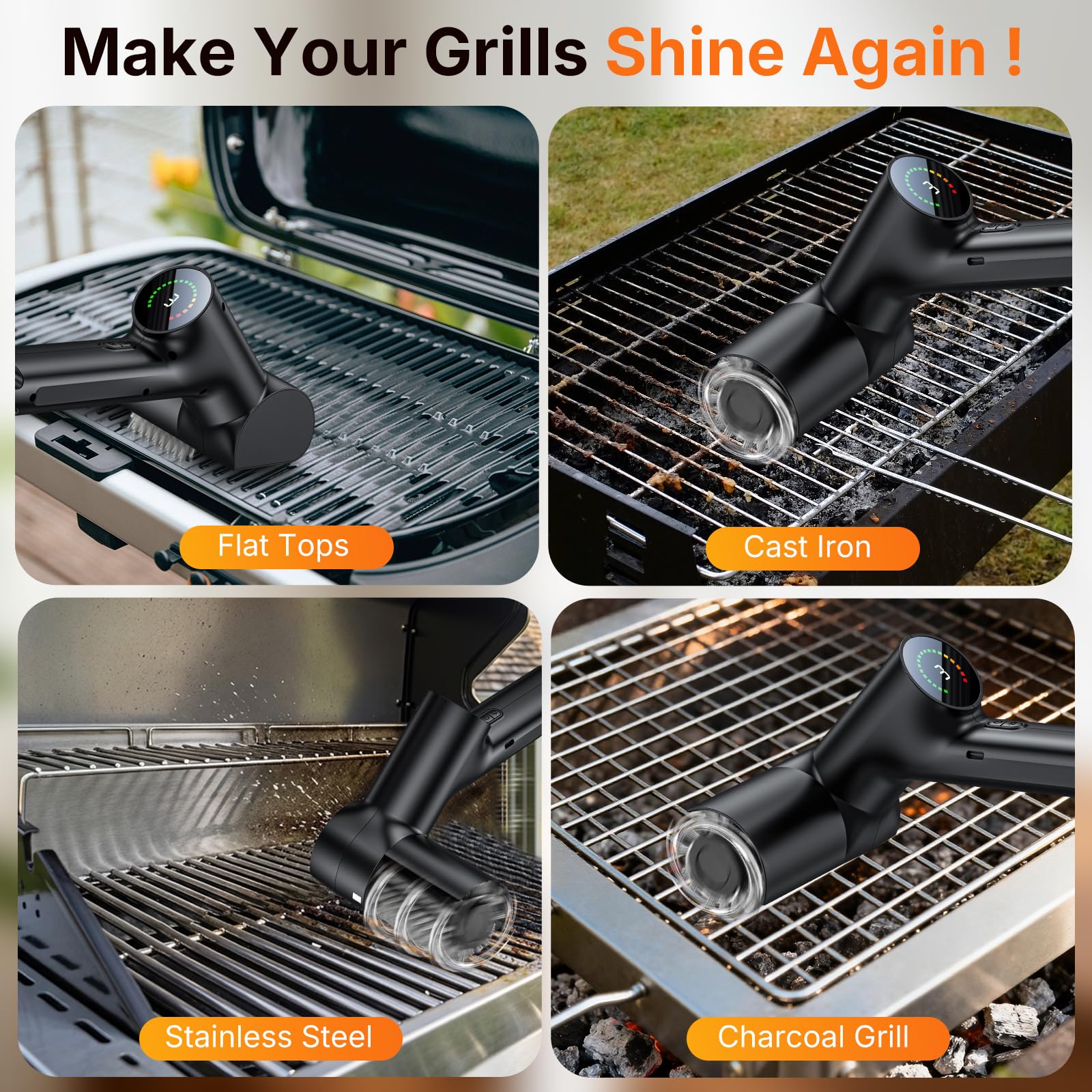 Cook Time Electric Grill Brush user guide and charging cable included