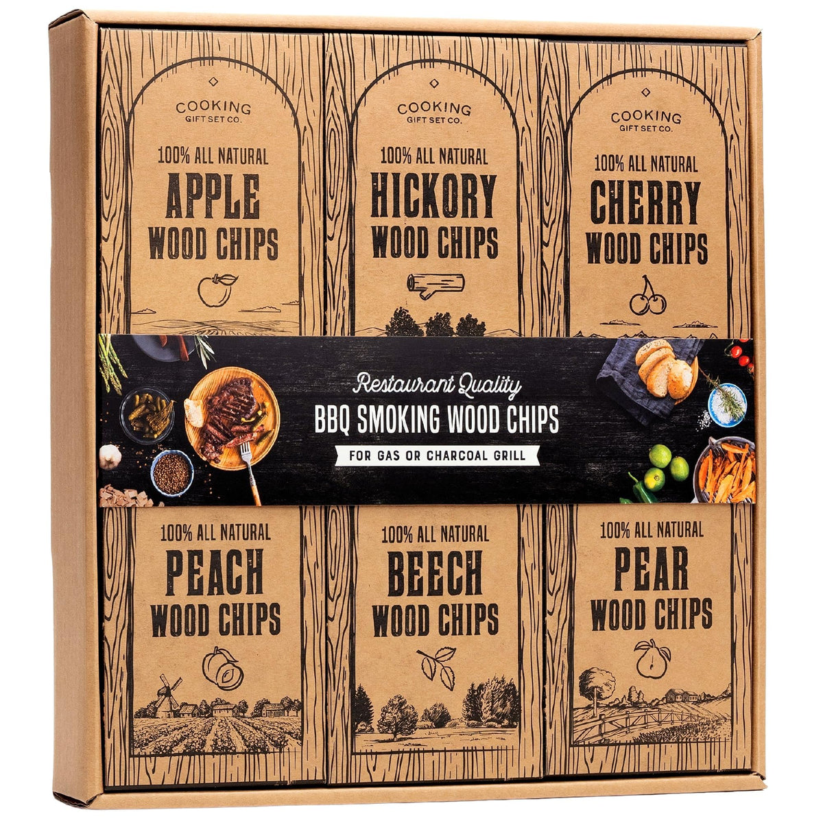 Cooking Gift Set Large Wood Smoking Chips 6 Flavour Variety Pack