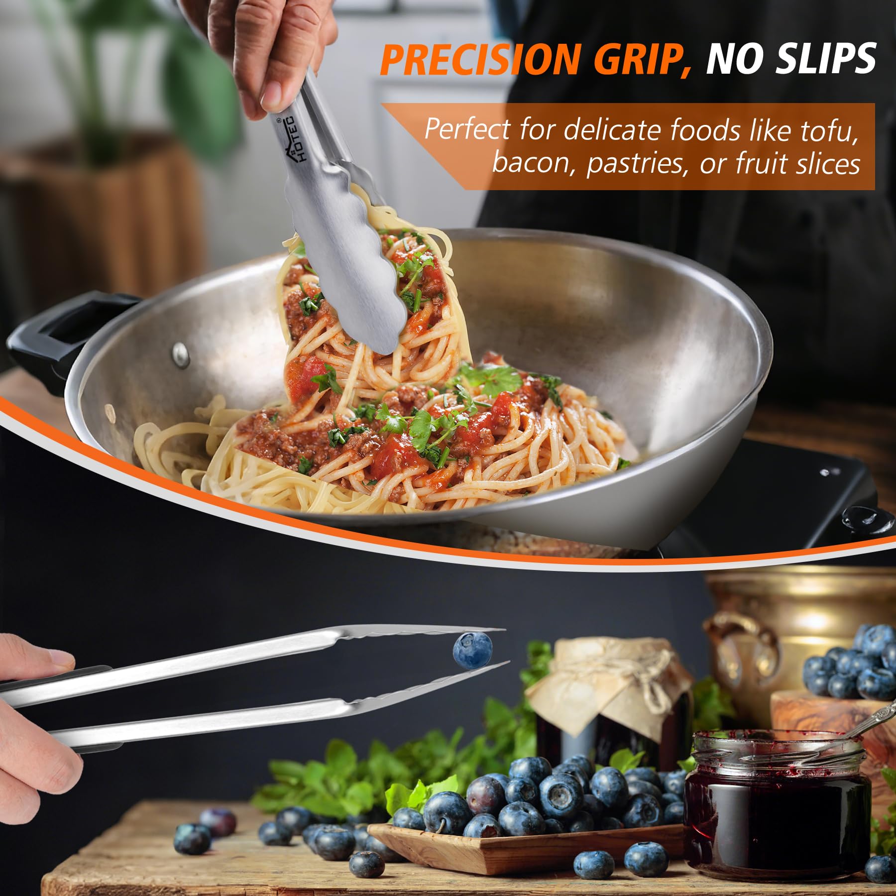 Cooking with HOTEC tongs on BBQ grill