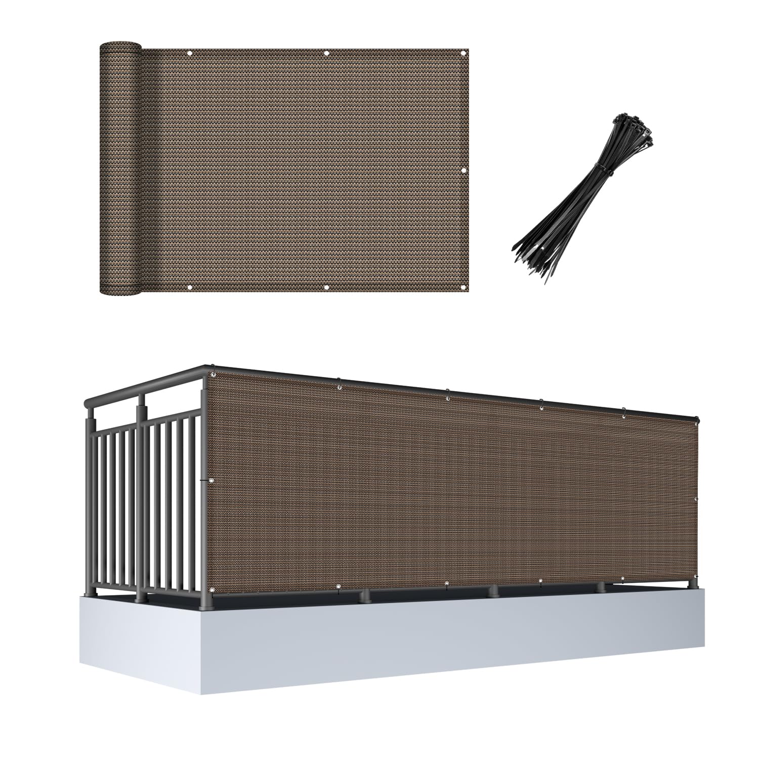 Cool Area Balcony Privacy Screen 3' x 10' brown front view