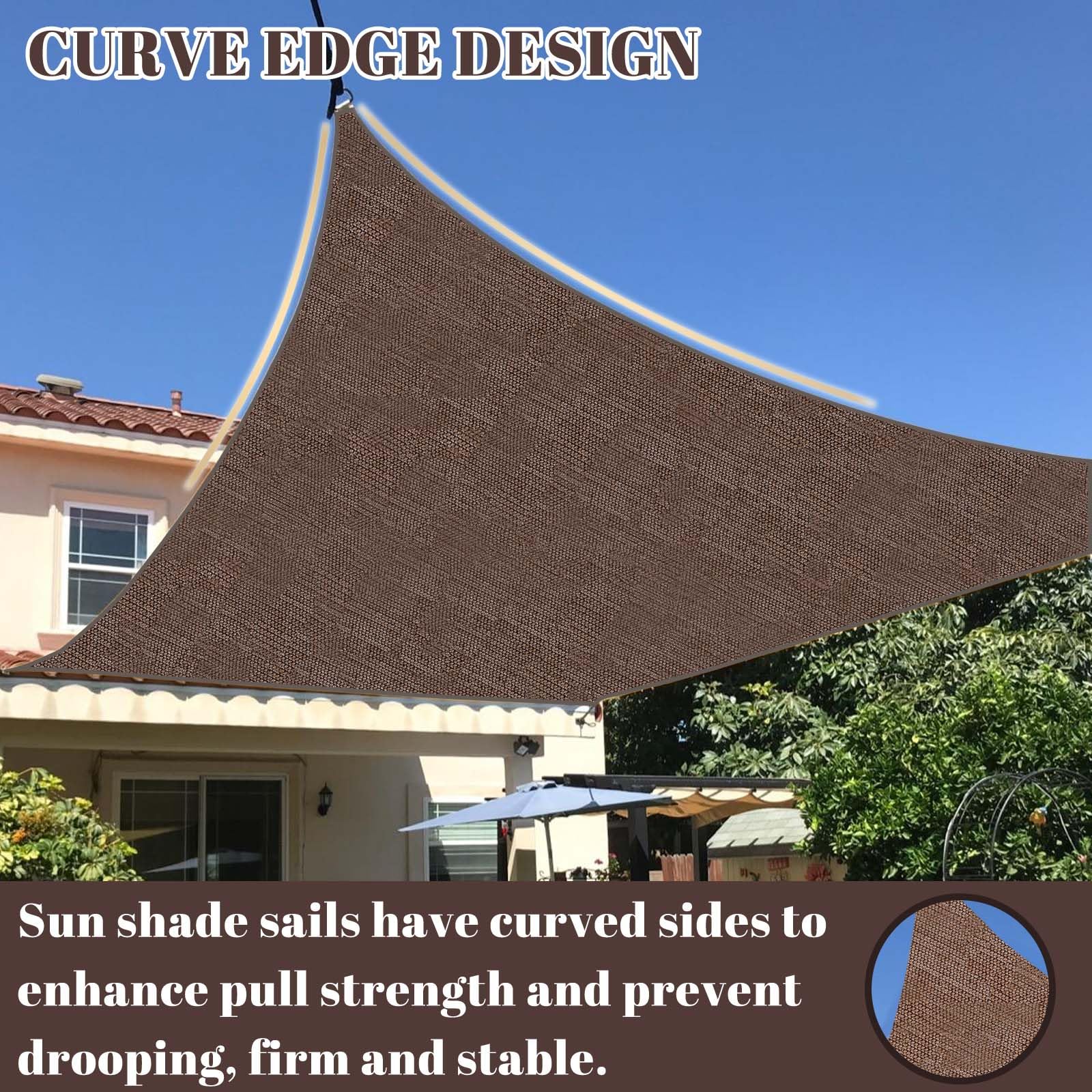 Cool Area Sun Shade Sail 10x20ft brown corner D-ring close-up