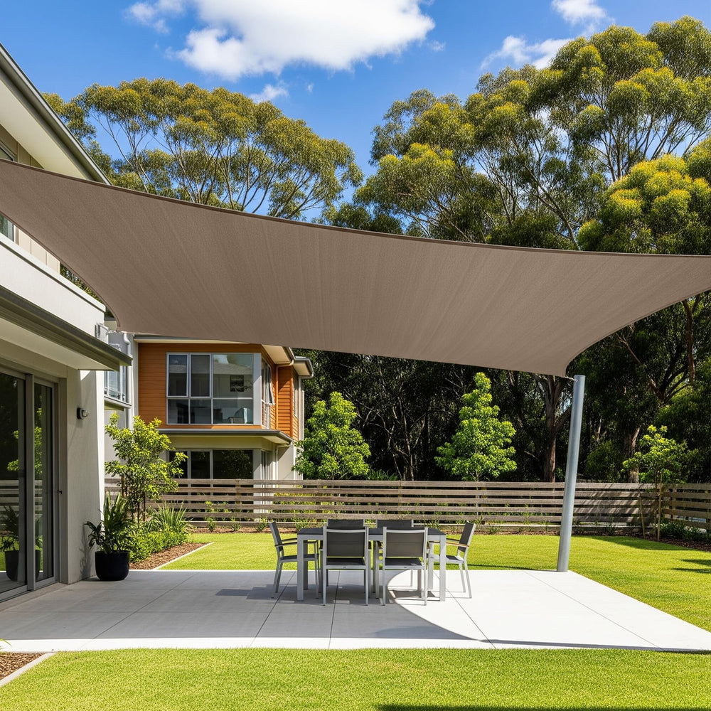 Cool Area Sun Shade Sail 10x20ft brown front view