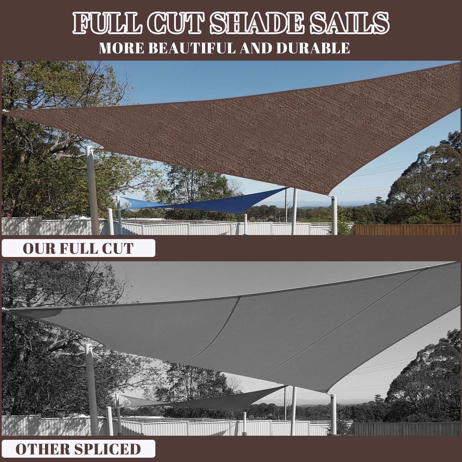 Cool Area Sun Shade Sail 10x20ft brown hanging in a garden