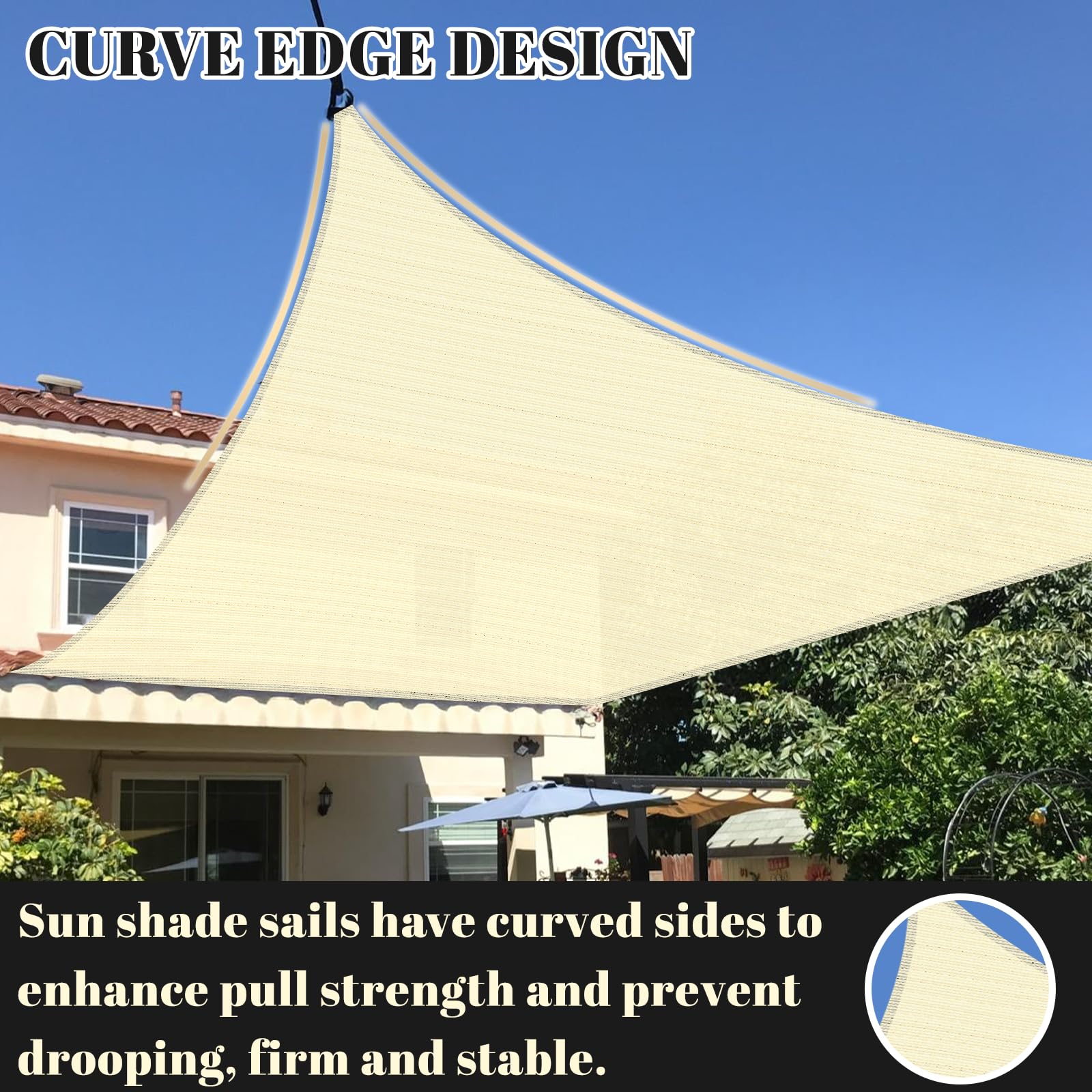 Cool Area Sun Shade Sail Rectangle 8x10ft Butter Cream installation example