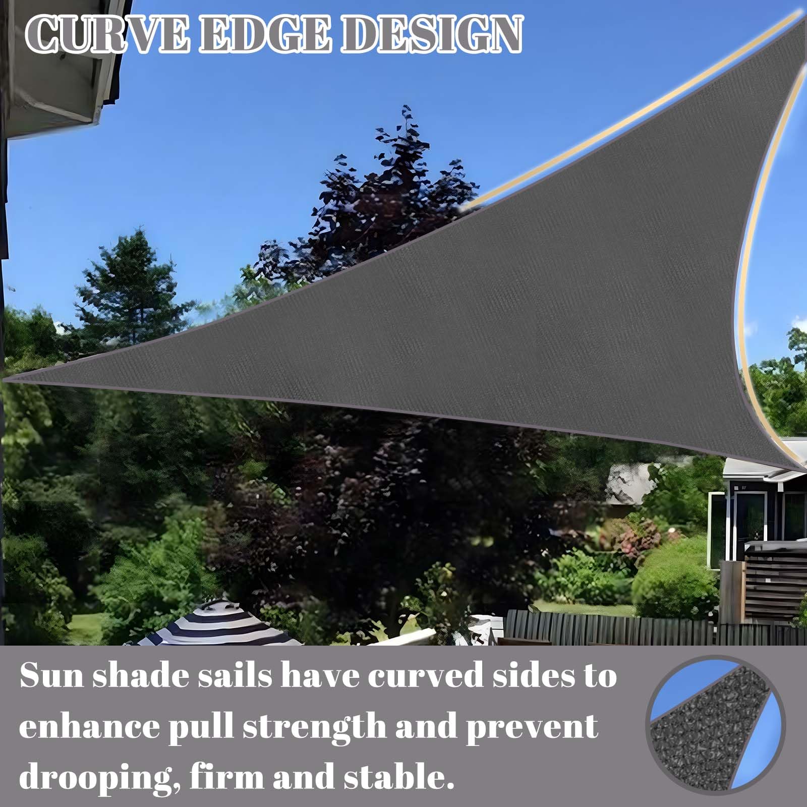 Cool Area Triangle Sun Shade Sail 20x20ft dark grey installed in garden