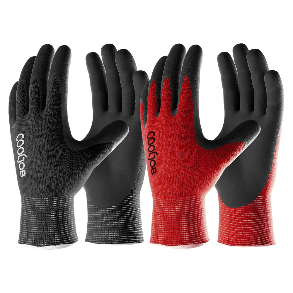 COOLJOB Gardening Gloves for Men, front view, black and red