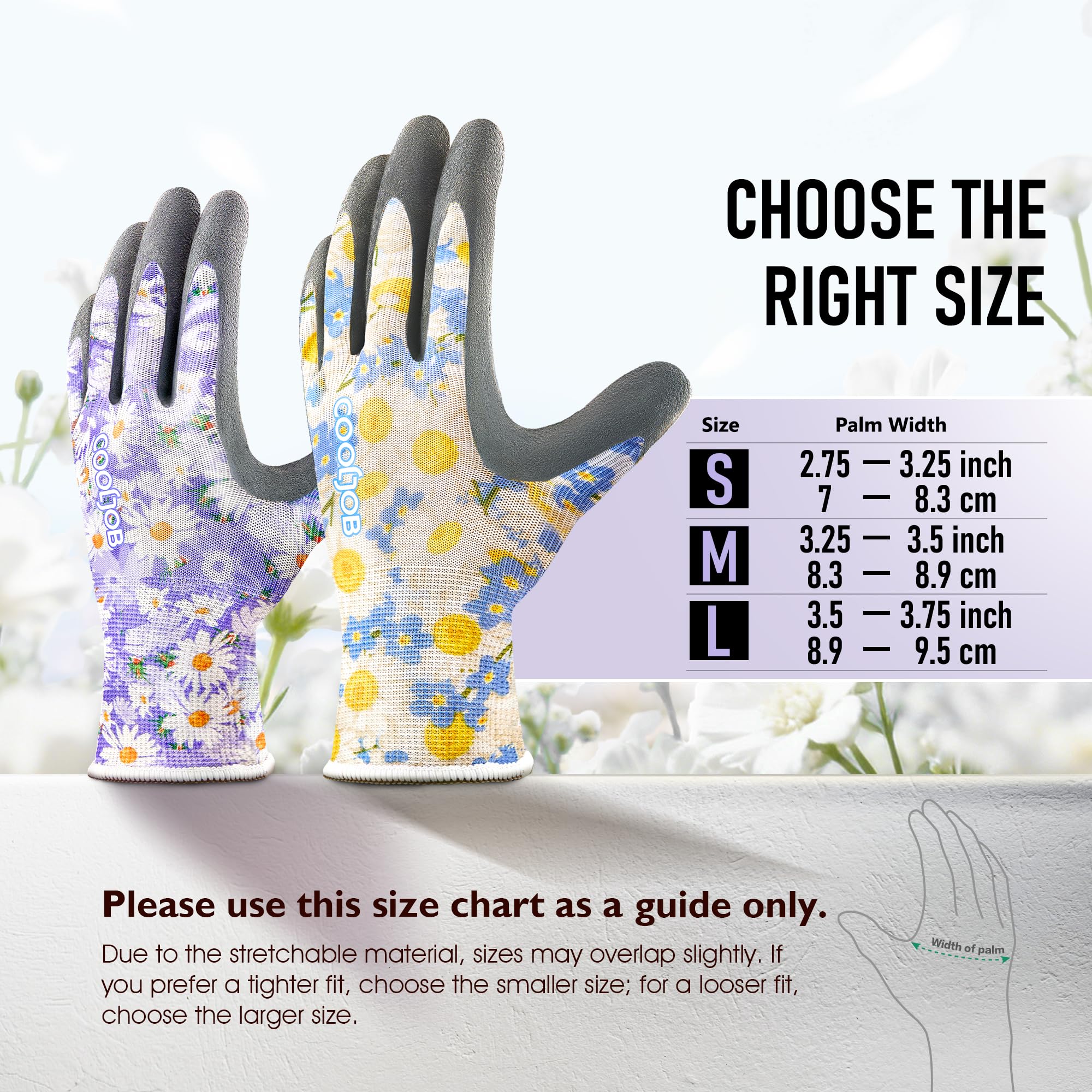 COOLJOB Gardening Gloves with floral design, side view