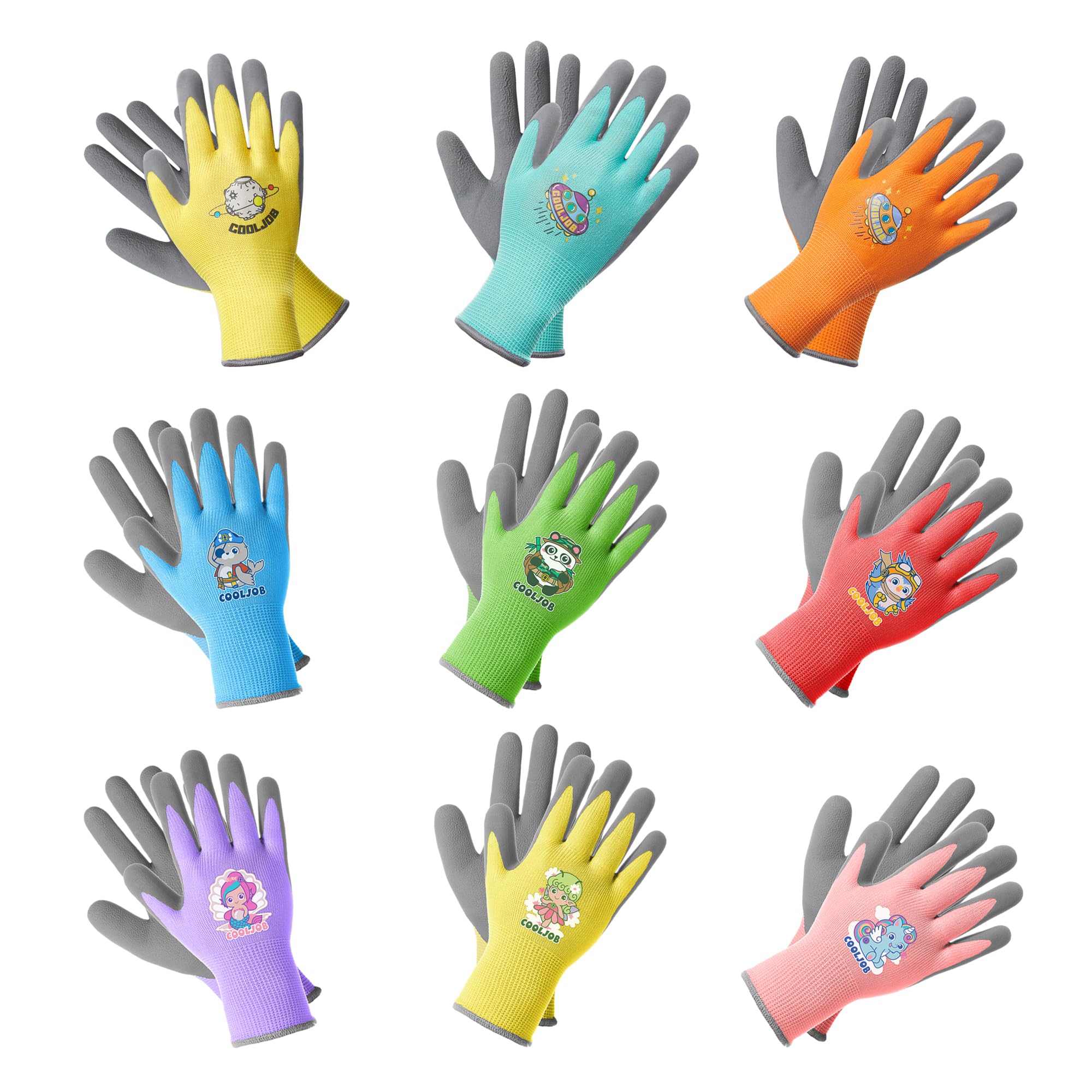 COOLJOB Kids Gardening Gloves multi-colour pack front view