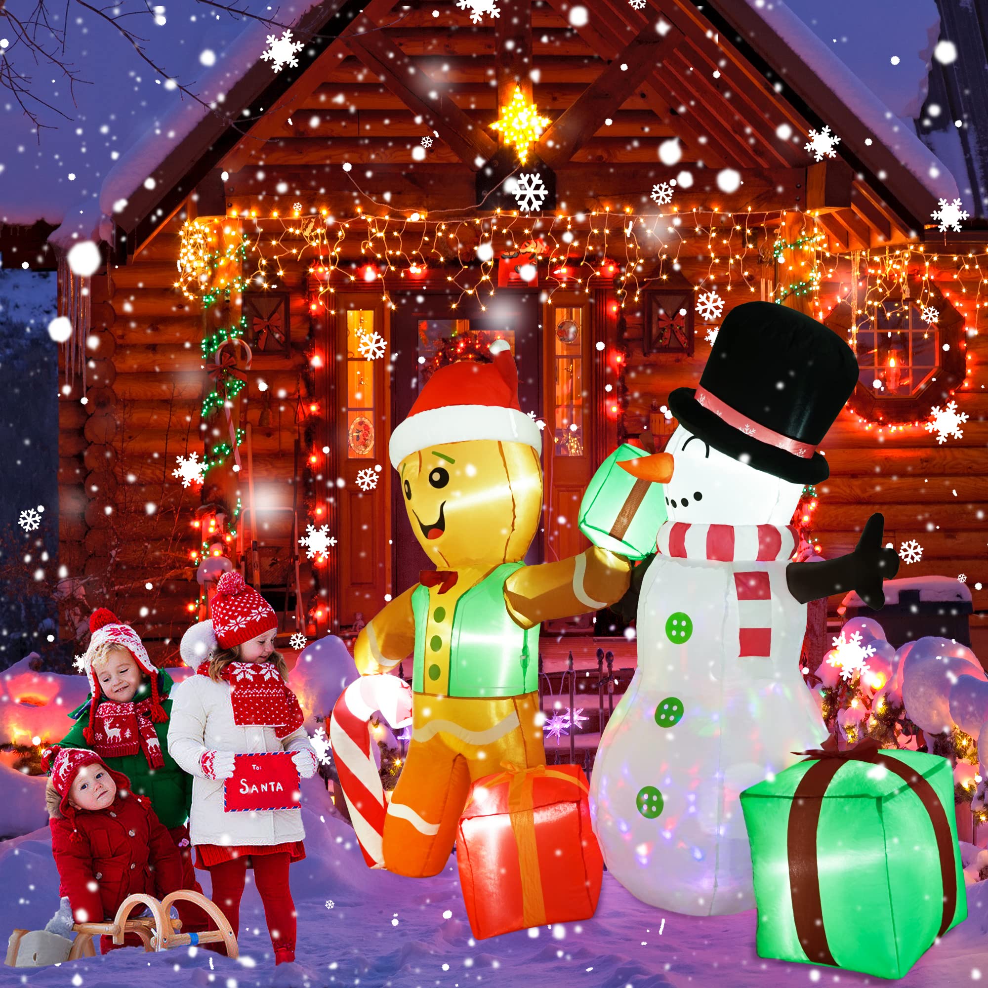 COOLWUFAN Gingerbread Man and Snowman yard decoration