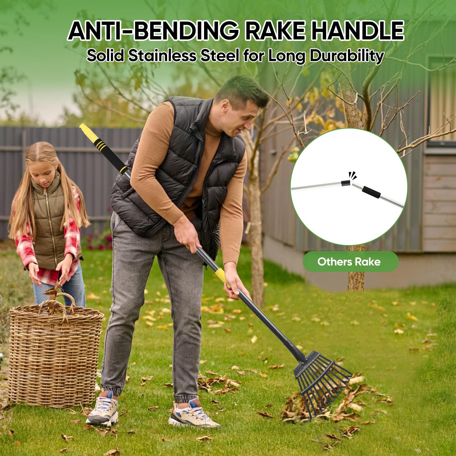 Coopvivi Garden Leaf Rake in use raking leaves
