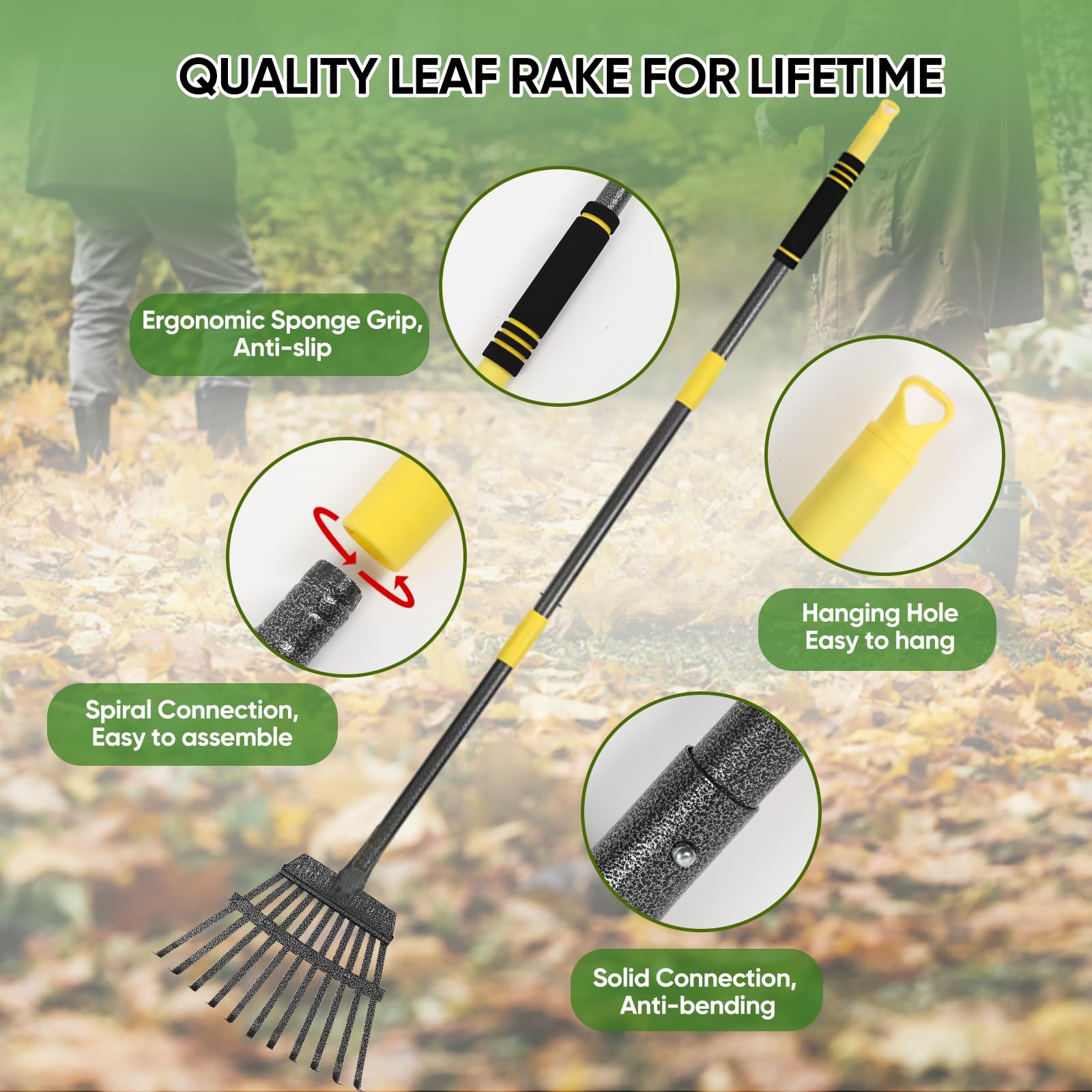 Coopvivi Garden Leaf Rake packed for storage
