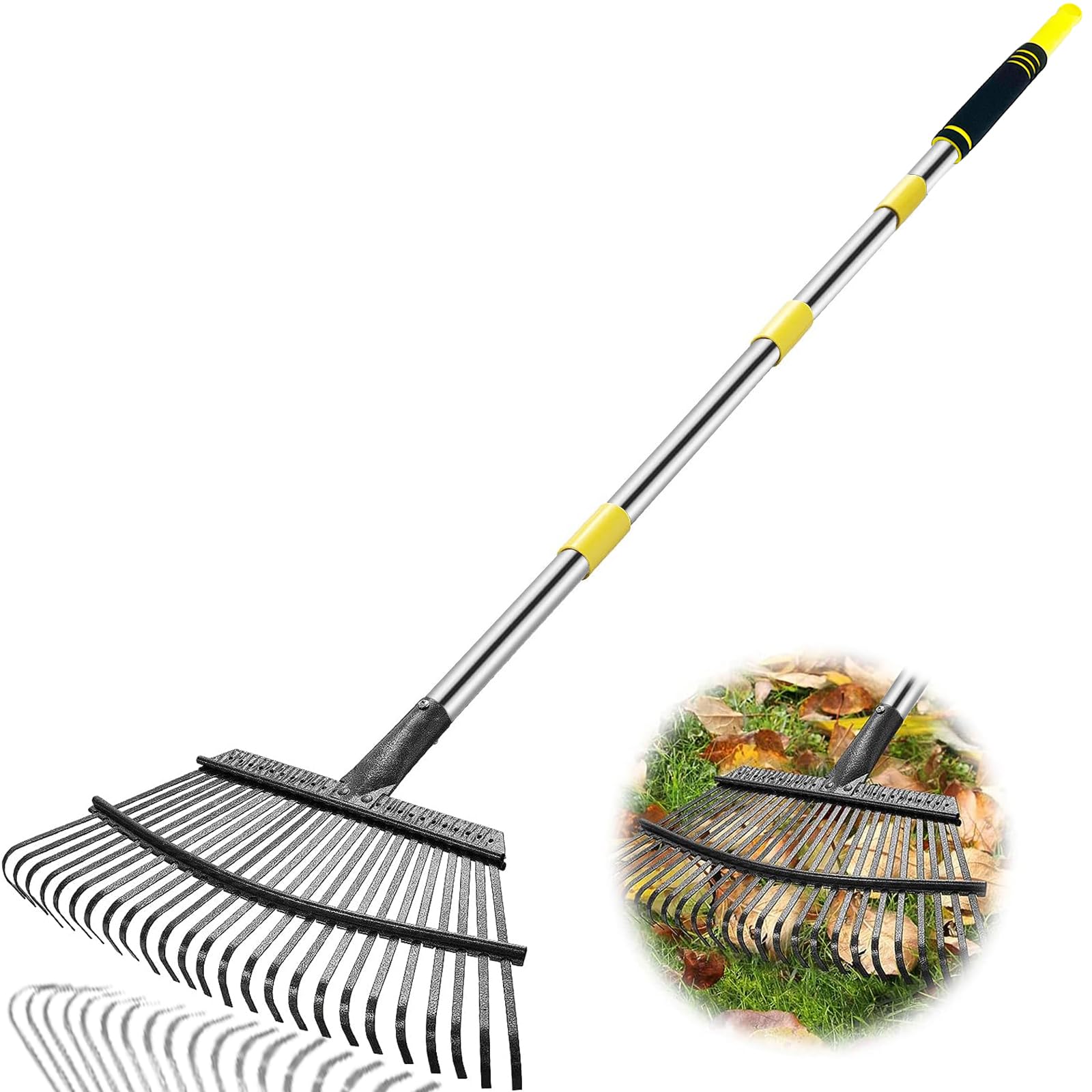 Coopvivi Heavy Duty Garden Rake 6FT with 25-tine metal head