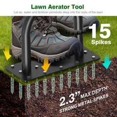 Coopvivi Lawn Aerator Tool black and yellow design, side view