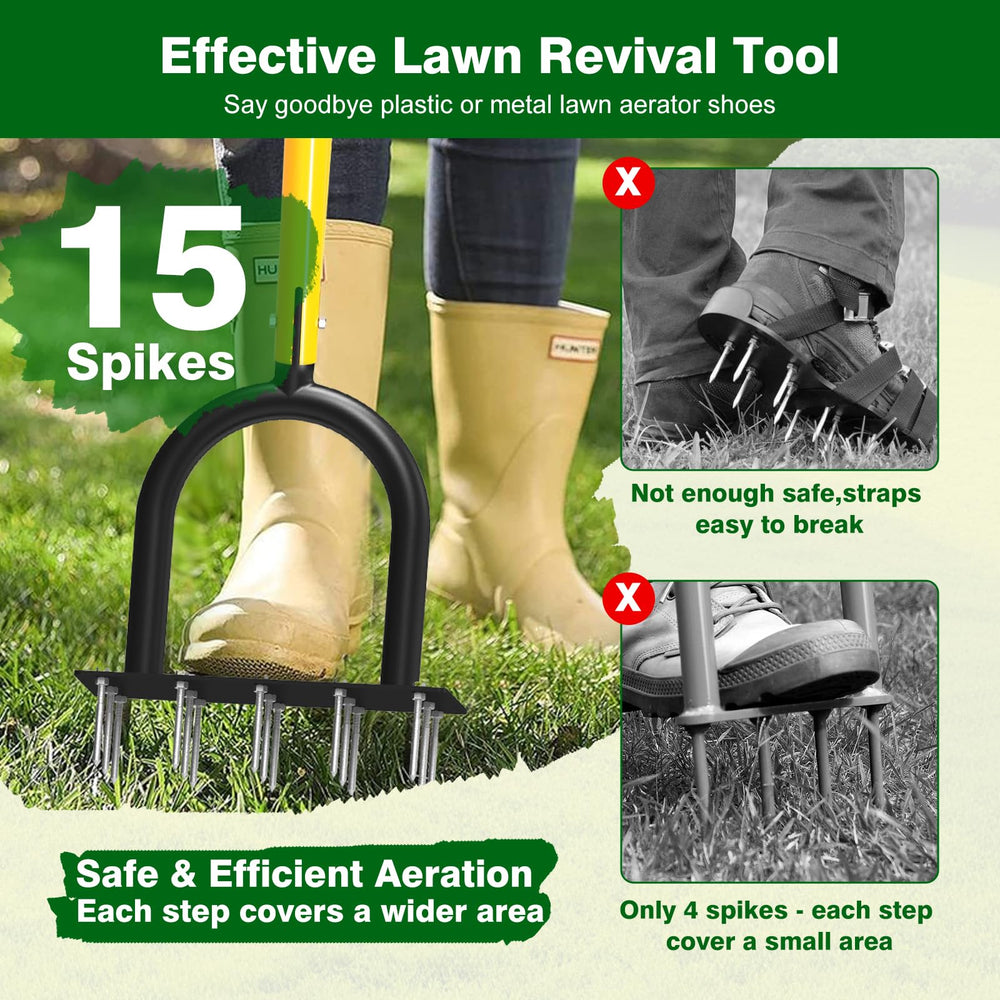 Coopvivi Lawn Aerator Tool in use on a lawn, showing deep soil penetration