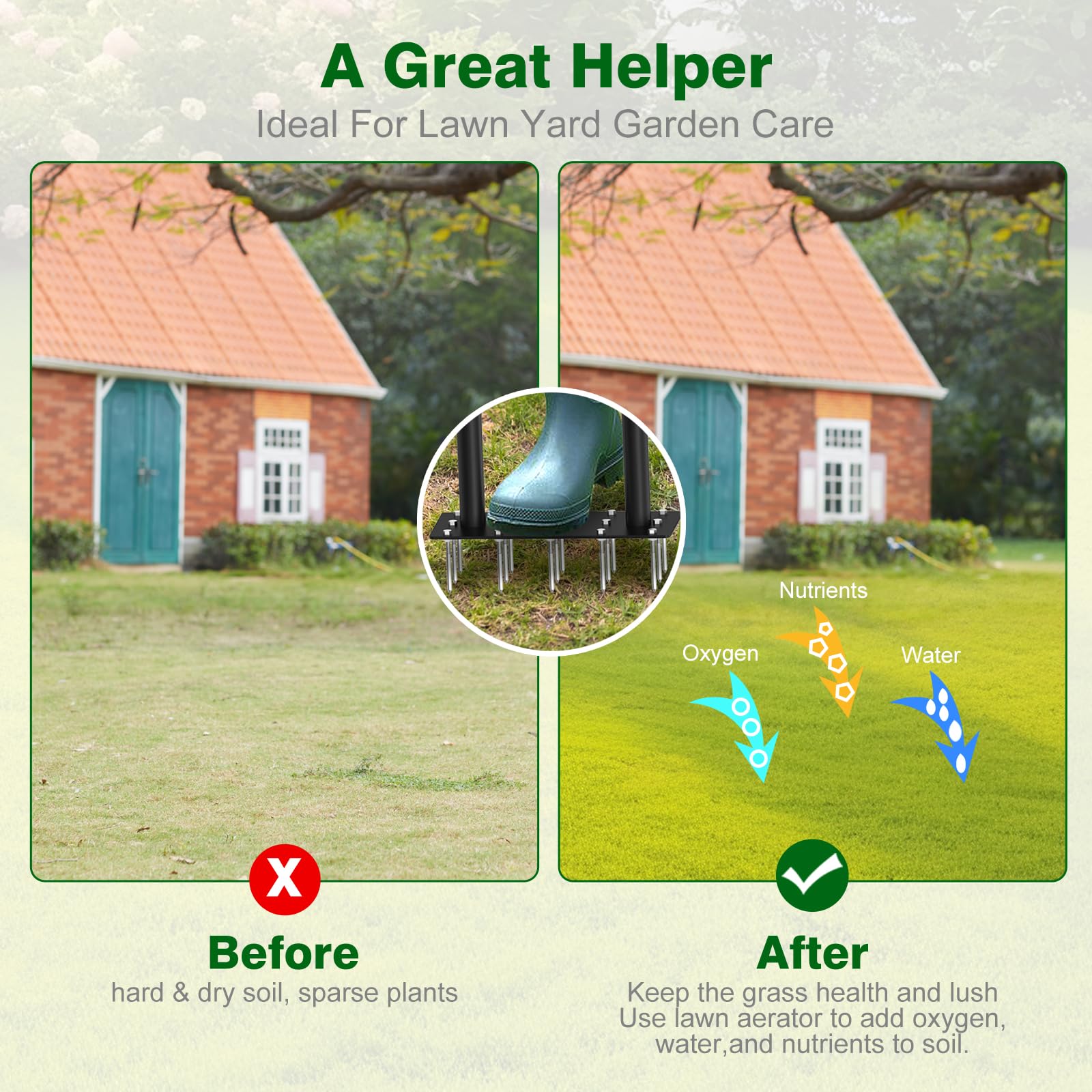 Coopvivi Lawn Aerator Tool rolling mechanism demonstration on grass