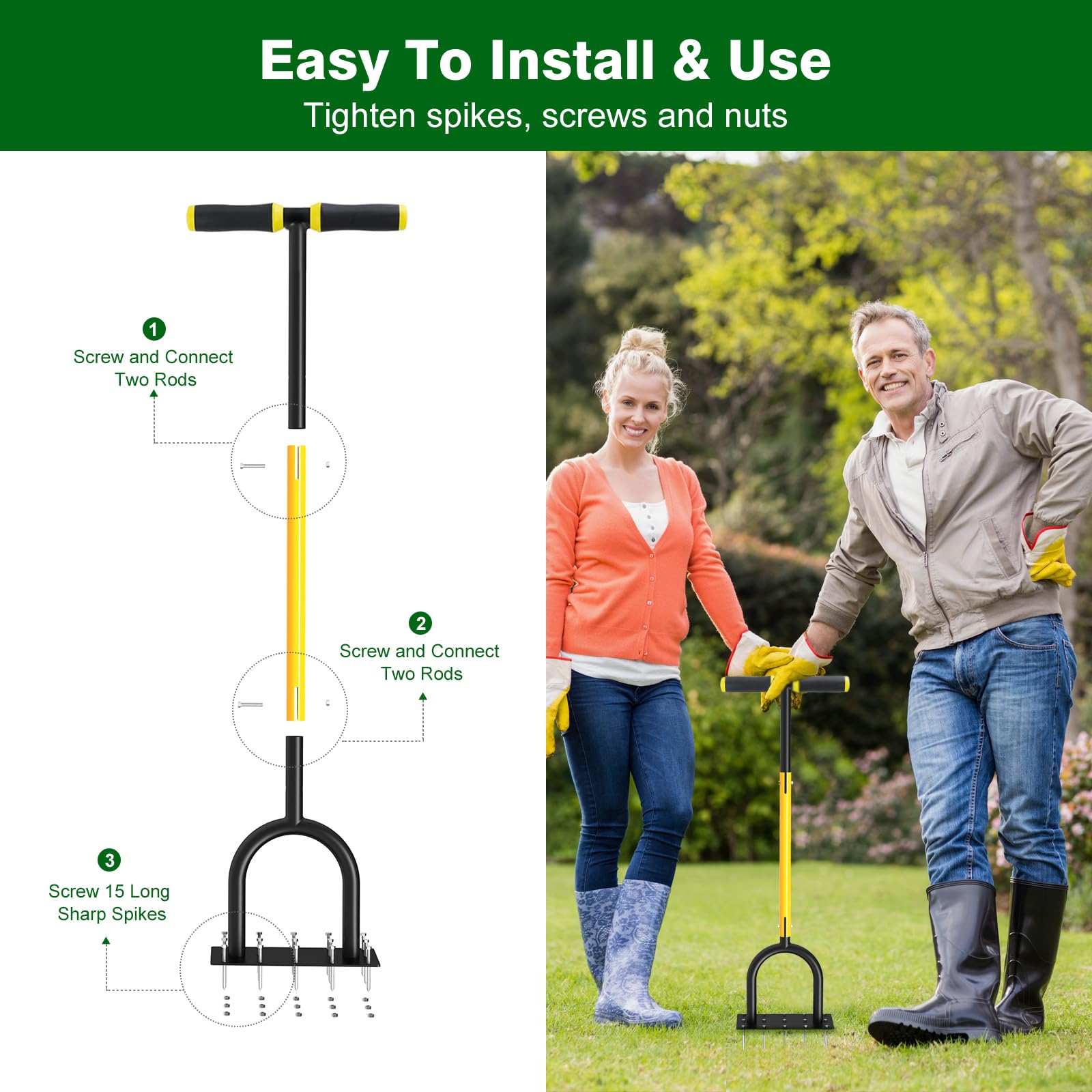 Coopvivi Lawn Aerator Tool with garden backdrop