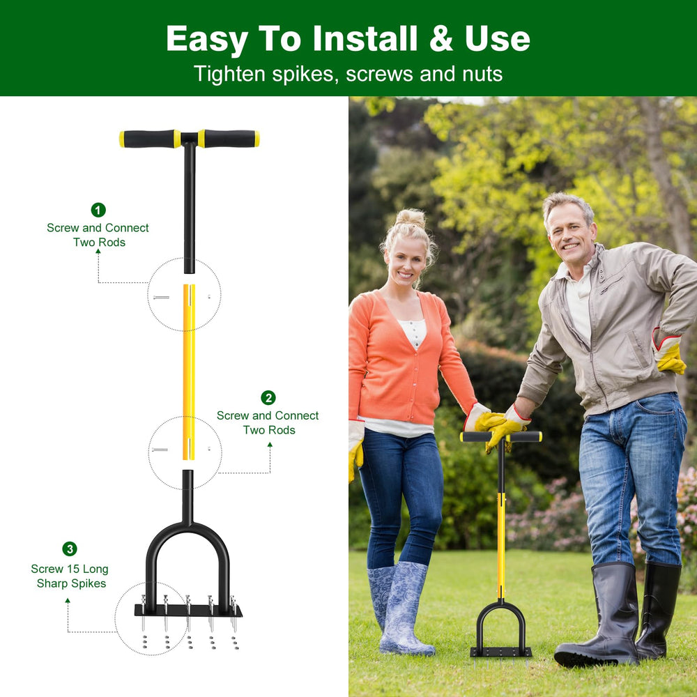 Coopvivi Lawn Aerator Tool with garden backdrop