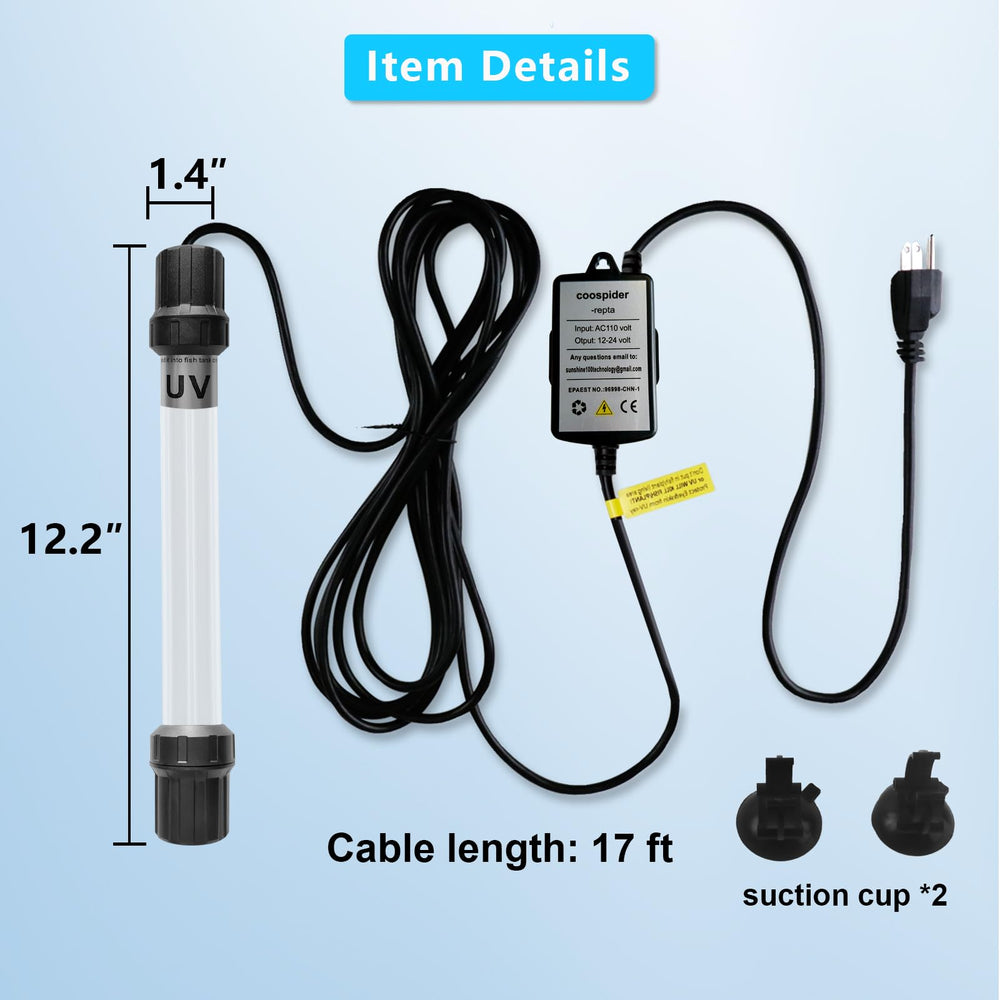 coospider-repta 18W Aquarium UV Light close-up of quartz glass