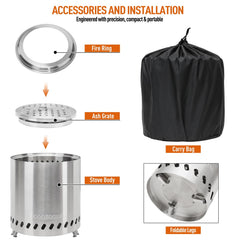 COOZOOM fire pit with foldable legs and nylon carry bag
