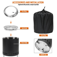 COOZOOM fire pit with foldable legs in a nylon carry bag