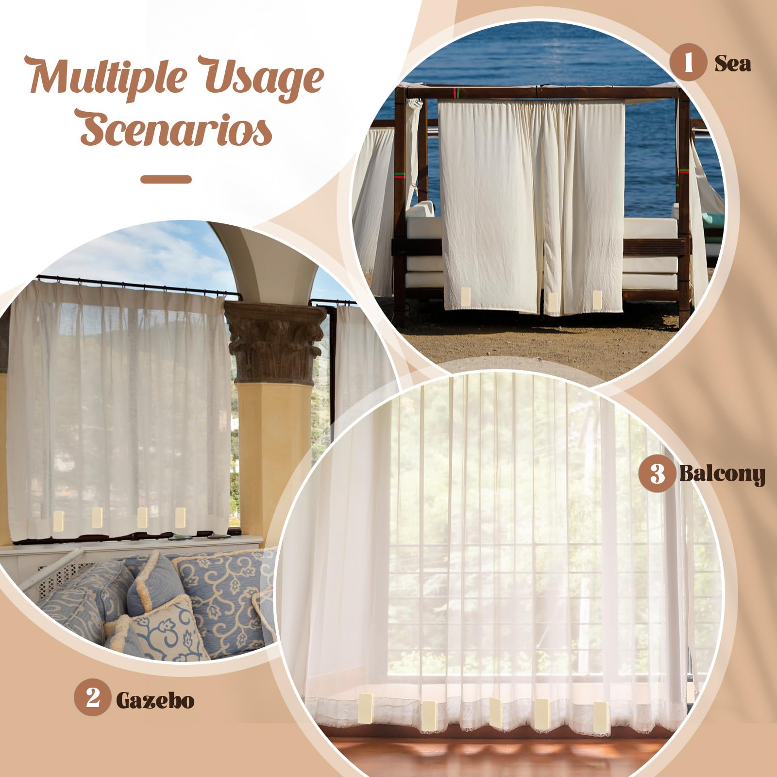 Copkim Outdoor Curtain Weights arranged for display
