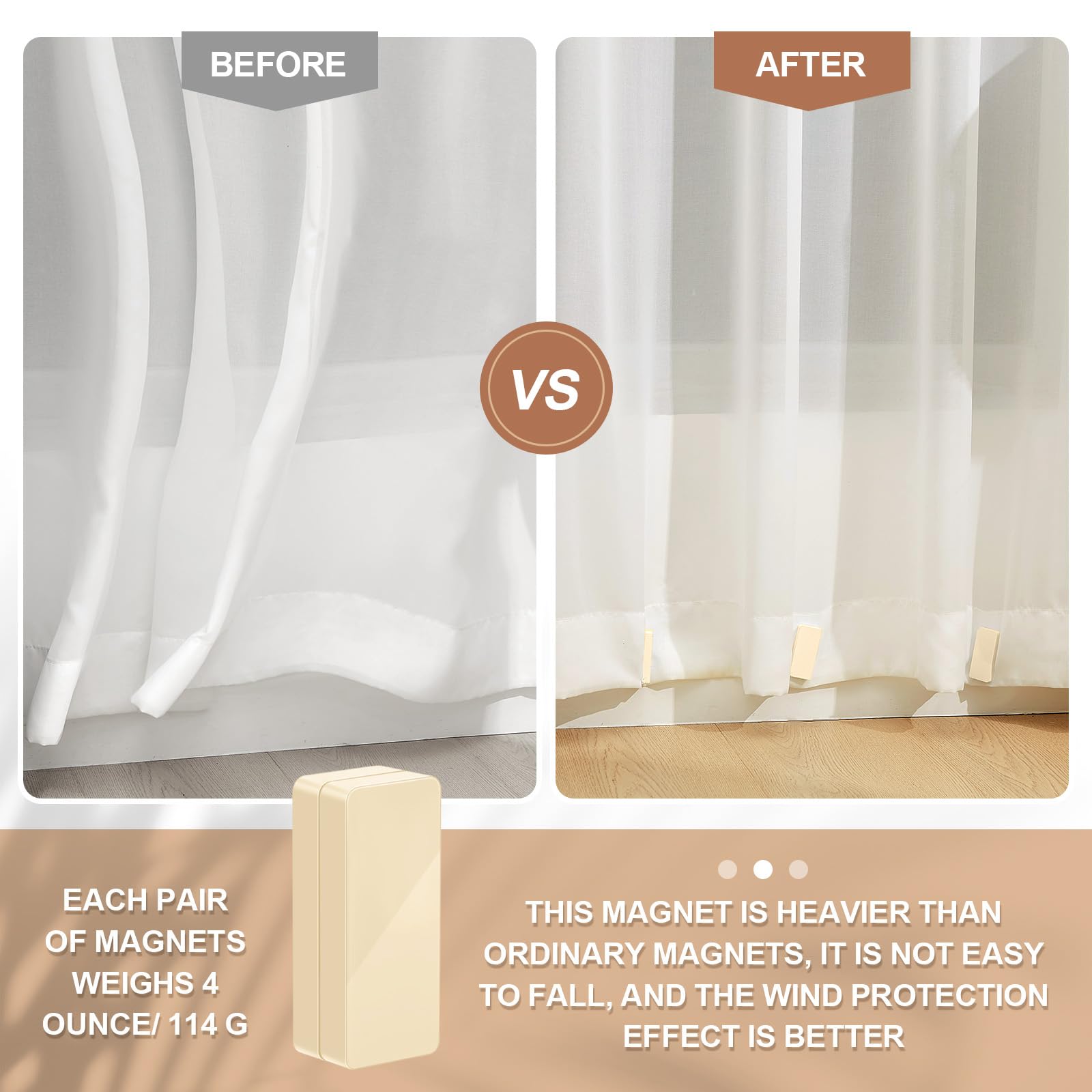 Copkim Outdoor Curtain Weights demonstrating use on outdoor curtains