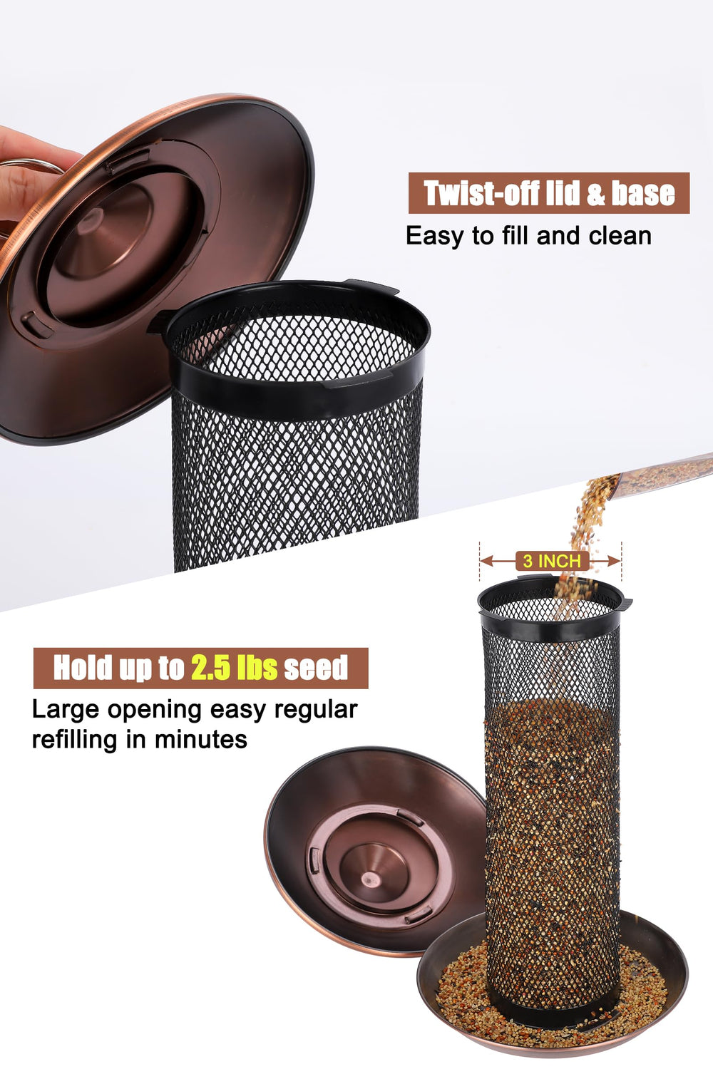 Copper Gtongoko Finch Feeder showcasing mesh openings