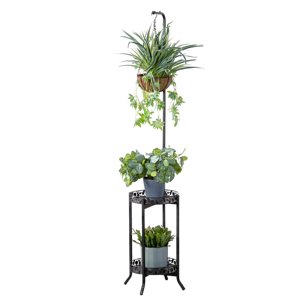 COPREE 2-tier hanging plant stand black metal front view
