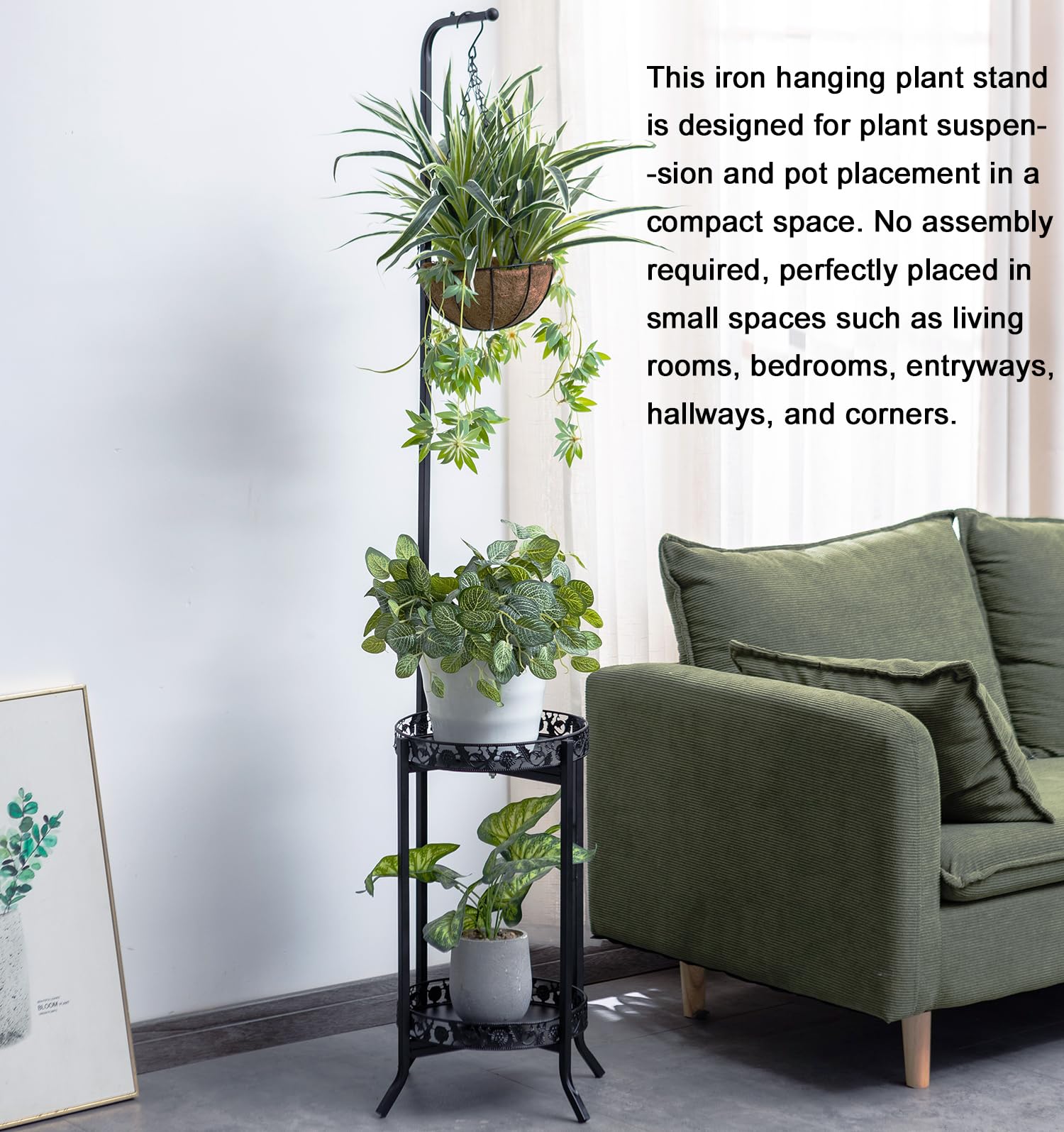 COPREE 2-tier hanging plant stand with plants displayed