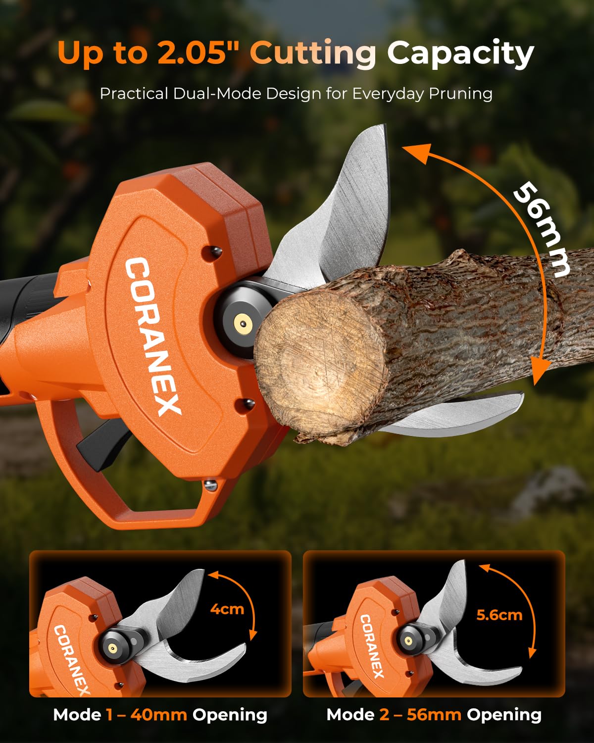 Coranex pruning shears in use trimming a tree branch
