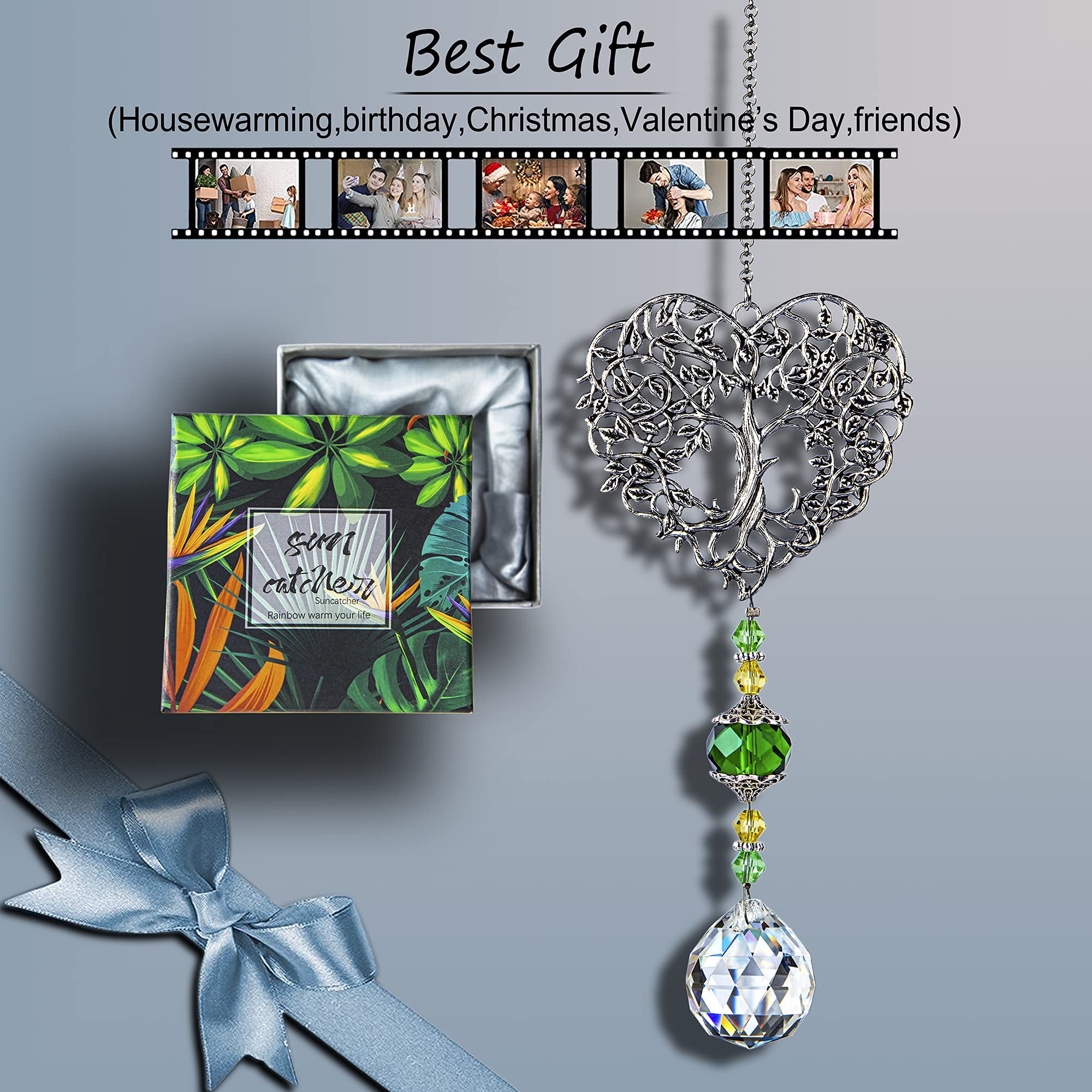 Cord and string included with H&D Heart Crystal Suncatcher