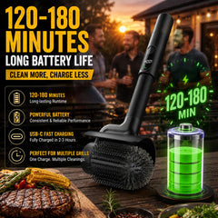 Cordless BIZEG Electric Grill Brush on an outdoor grill