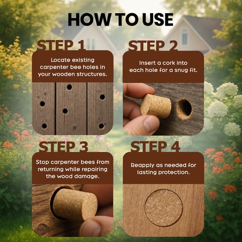 Cork plug being inserted into a carpenter bee hole