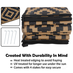 Corner loops and stakes included with SAND MINE rug