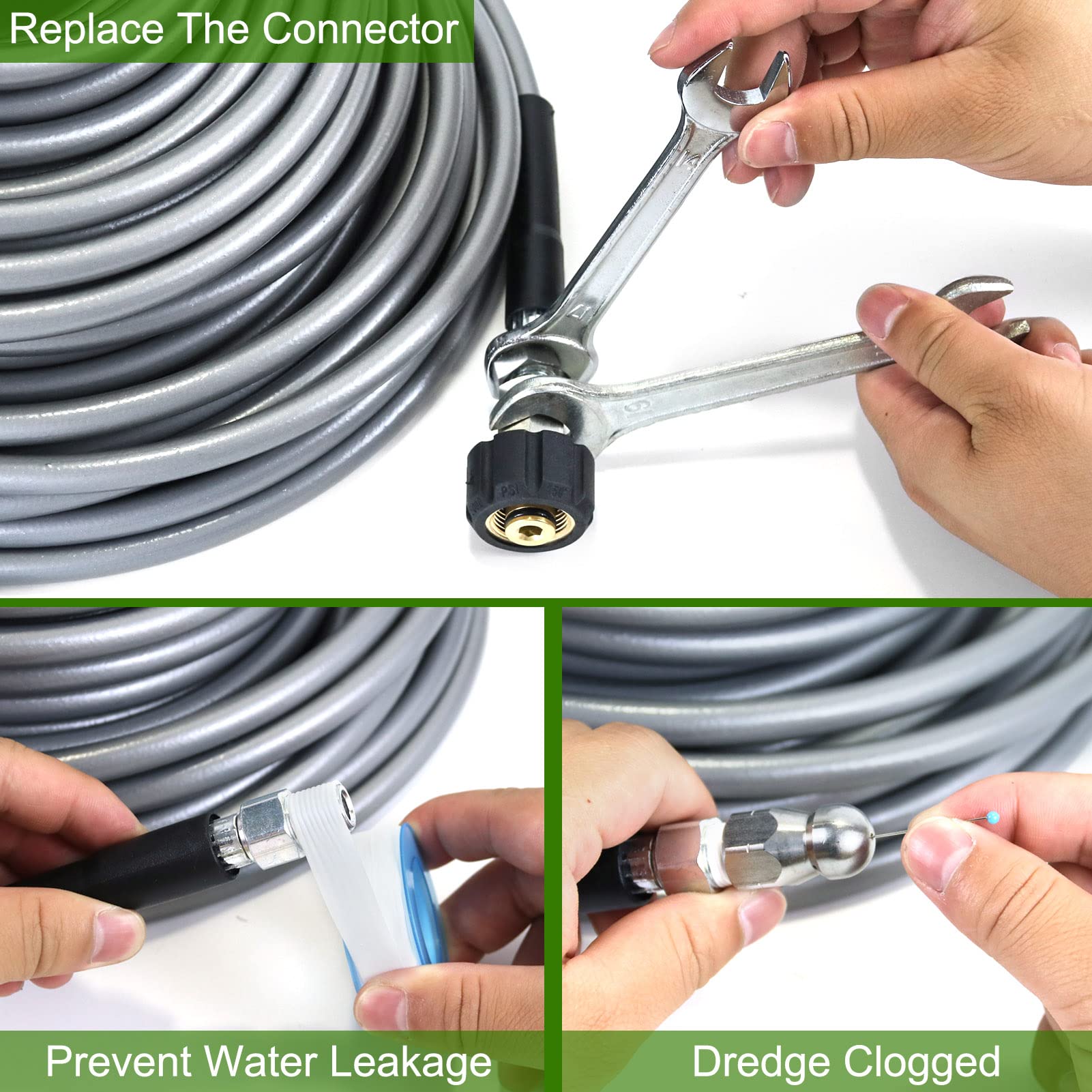Corner sewer nozzle for accessing tight spaces