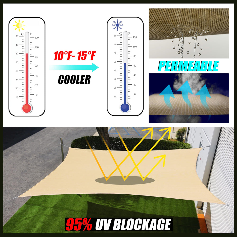 Corner view of Royal Shade Triangle Sun Shade Sail with stainless steel D-Ring
