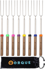 CORQUE Marshmallow Roasting Sticks set of 8 with wooden handles