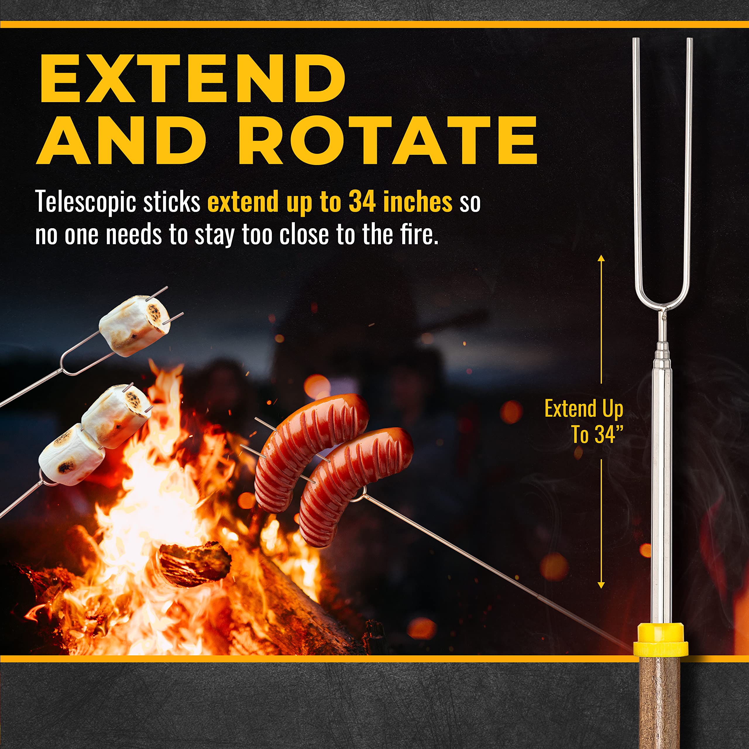 CORQUE roasting sticks placed next to a campfire