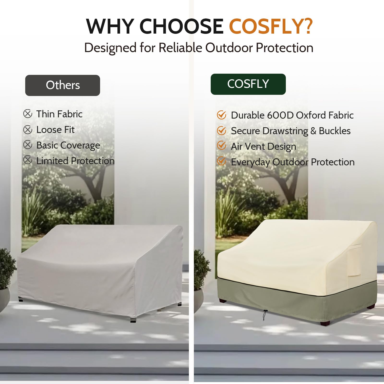 COSFLY Loveseat Cover in packaging with user manual